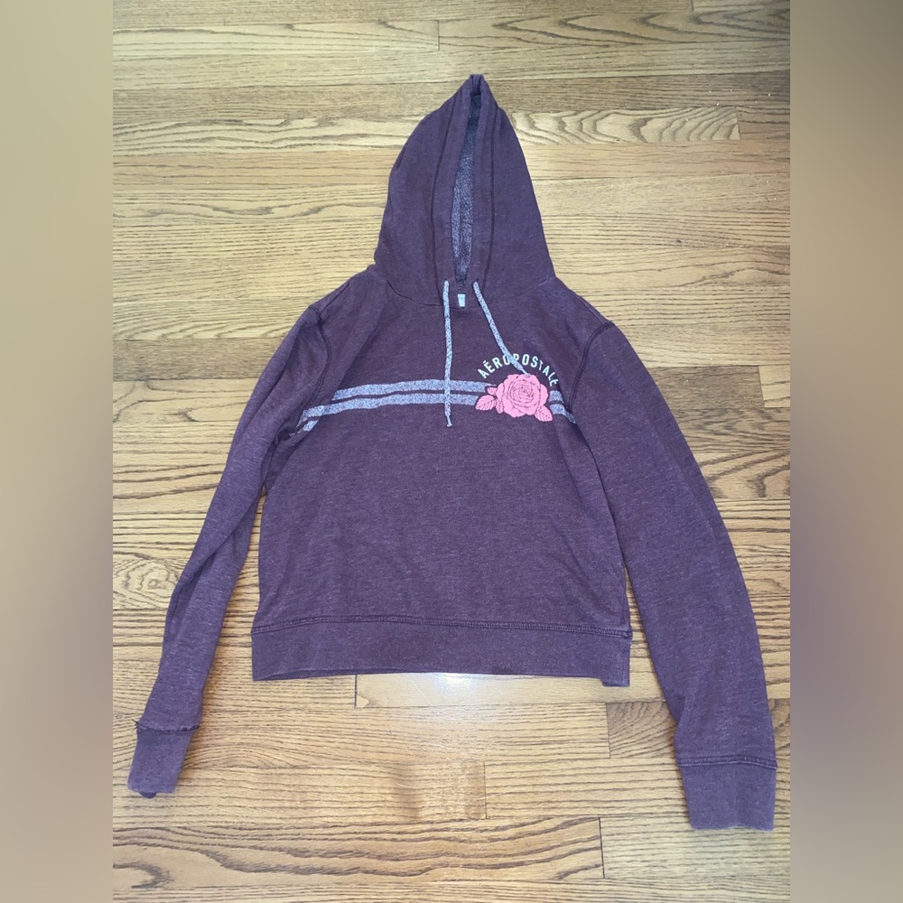 Aeropostale Burgundy Flower Hooded Sweatshirt, Size Medium